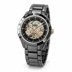 Rado Automatic Skeleton Watch in black ceramic on white background