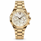 Michael Kors Raquel Series gold-tone watch with silver dial on white background