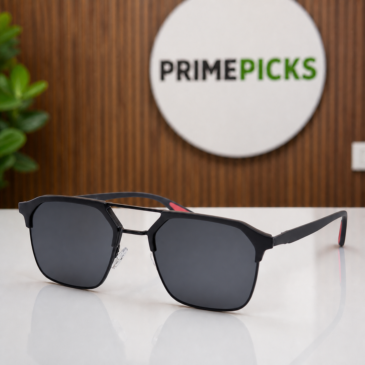 Ray-Ban black square double-bridge fiber-lens sunglasses hero view