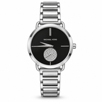 Michael Kors Portia MK3638 silver-tone women’s watch with black dial on a white background