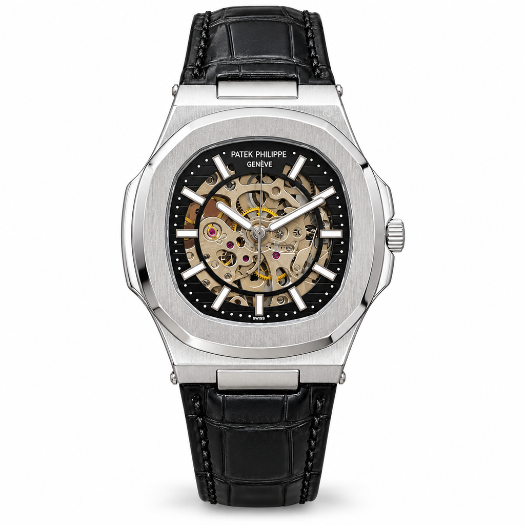 Patek Philippe Nautilus-inspired automatic skeleton watch - Steel Black - white background