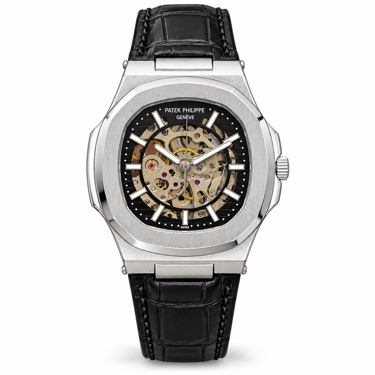 Patek Philippe Nautilus-inspired automatic skeleton watch - Steel Black - white background