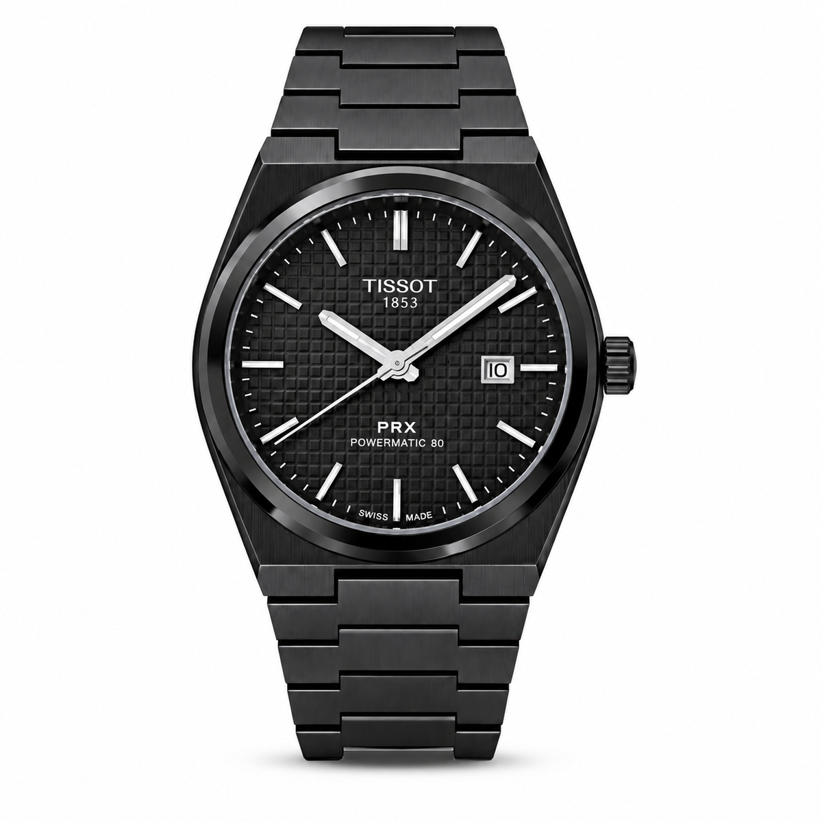 Tissot PRX Z-Black 40mm men's watch on a white background