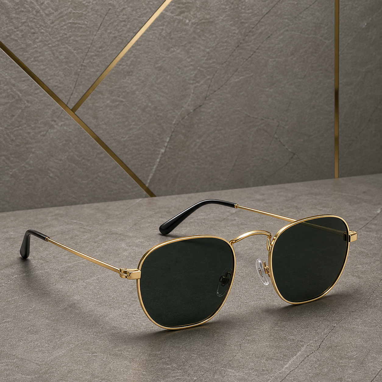 Ray-Ban gold-tone geometric sunglasses alternate open-temple view