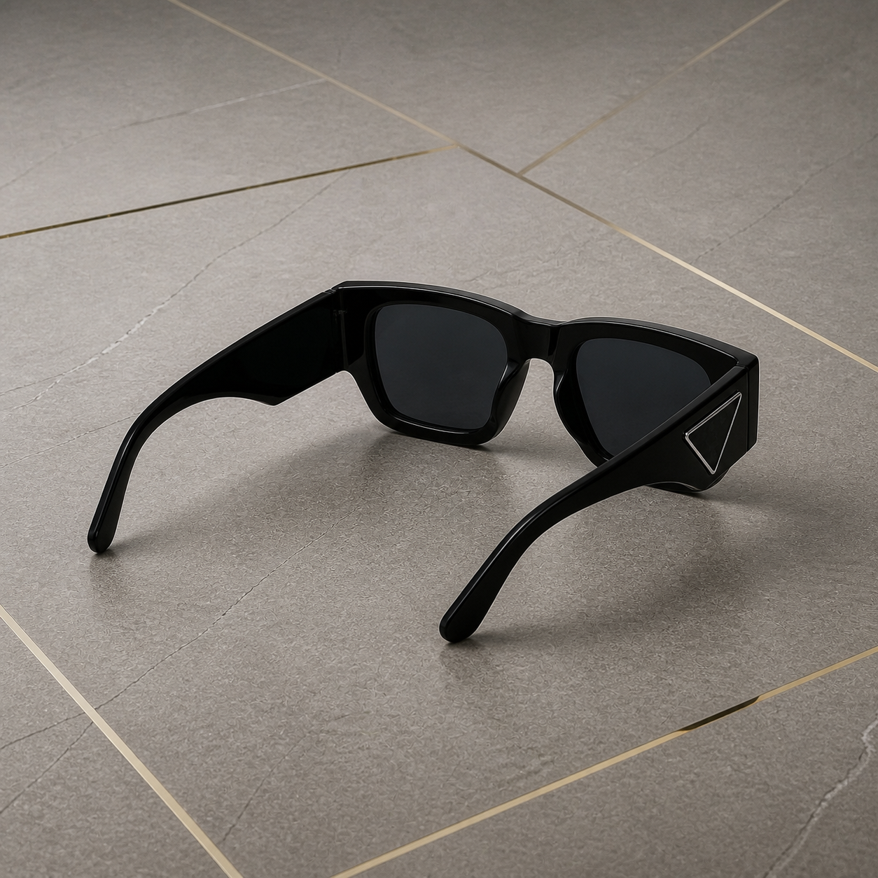 Prada glossy black geometric sunglasses – open-temple alternate view