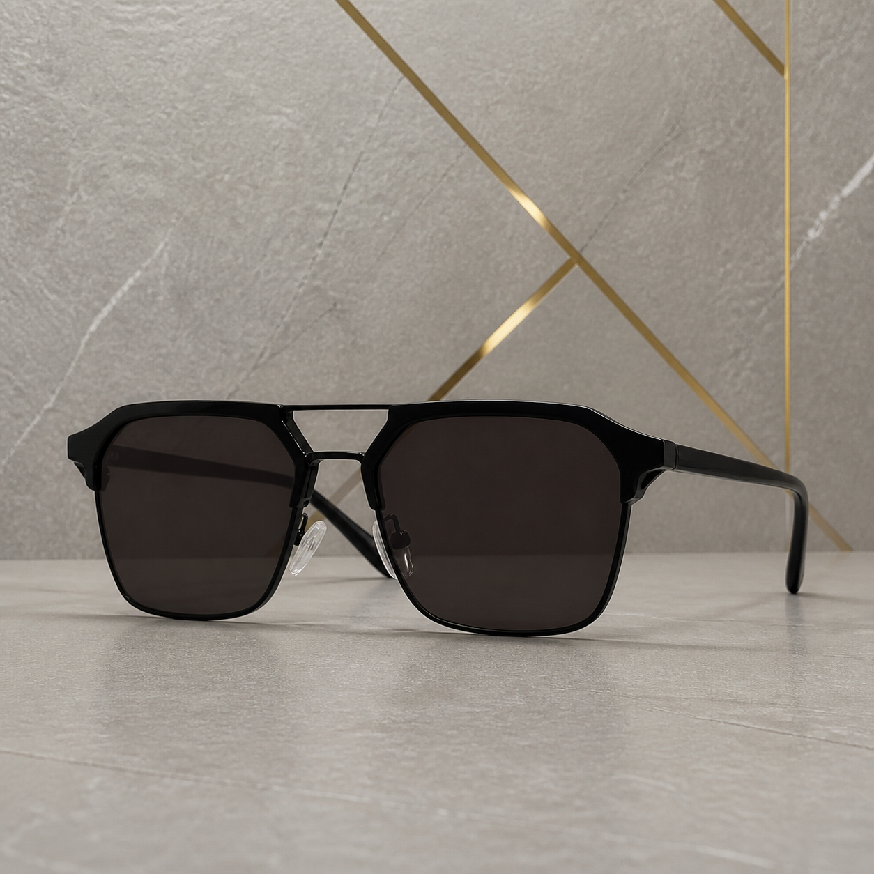 Ray-Ban glossy-black rectangular sunglasses alternate front angle