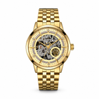 Rolex automatic skeleton watch in Gold and Champagne on white background