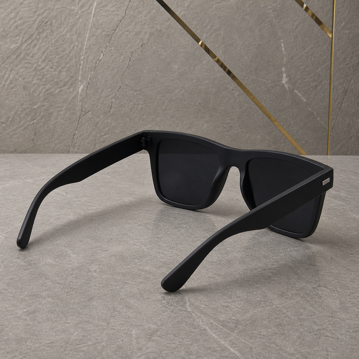 Ray-Ban matte-black flat-top sunglasses rear view with angular temples