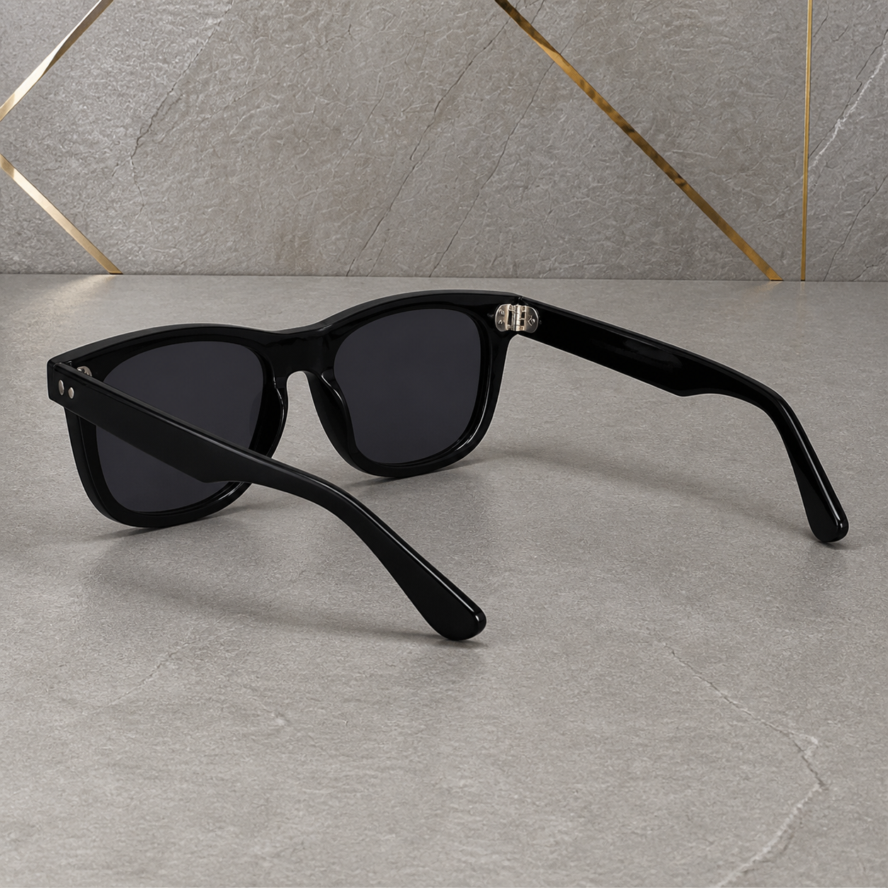 Ray-Ban glossy-black sunglasses rear view with silver-tone hinges