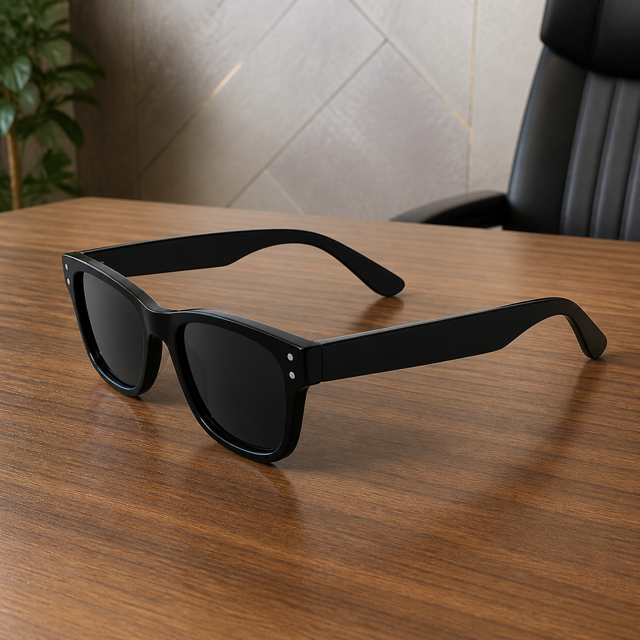 Ray-Ban glossy black sunglasses rear view showing broad temples