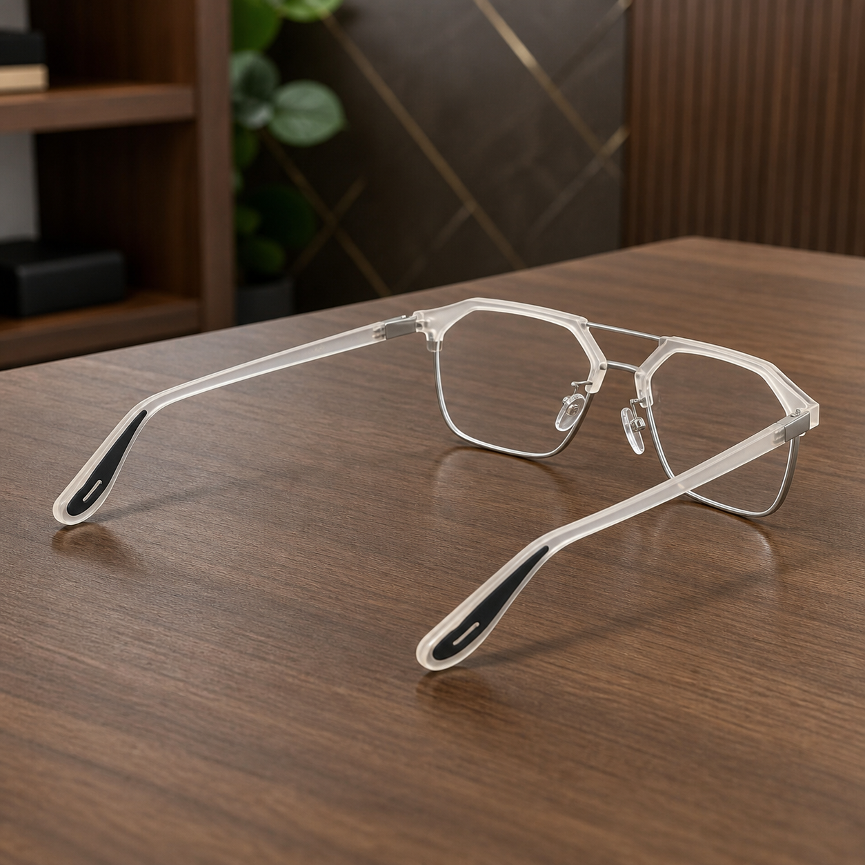 Ray-Ban translucent ivory sunglasses rear view showing dark tip insets
