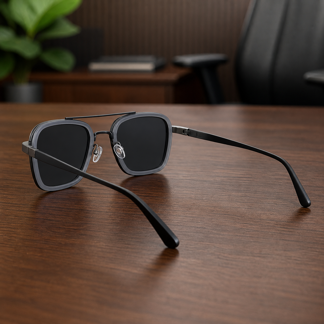 Ray-Ban graphite square sunglasses rear view with black temples
