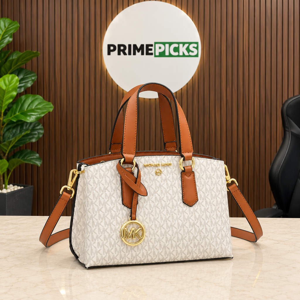 Michael Kors Emma Vanilla Signature handbag at PrimePicks office