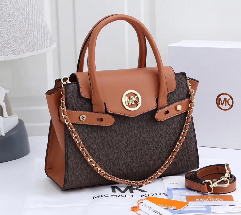 Brown Signature Carmen flap handbag with supplied box and accessories