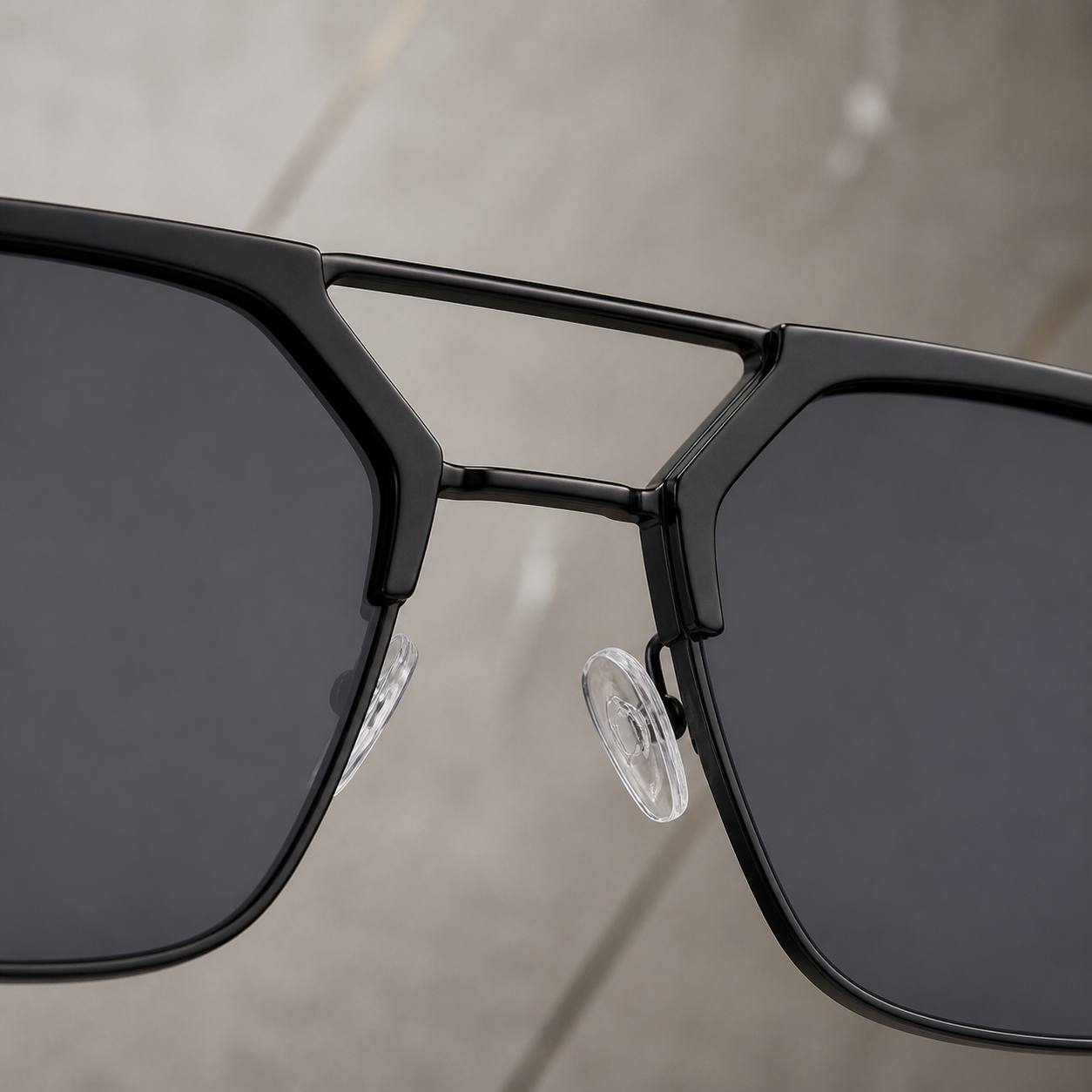Ray-Ban black sunglasses double-bridge and nose-pad detail