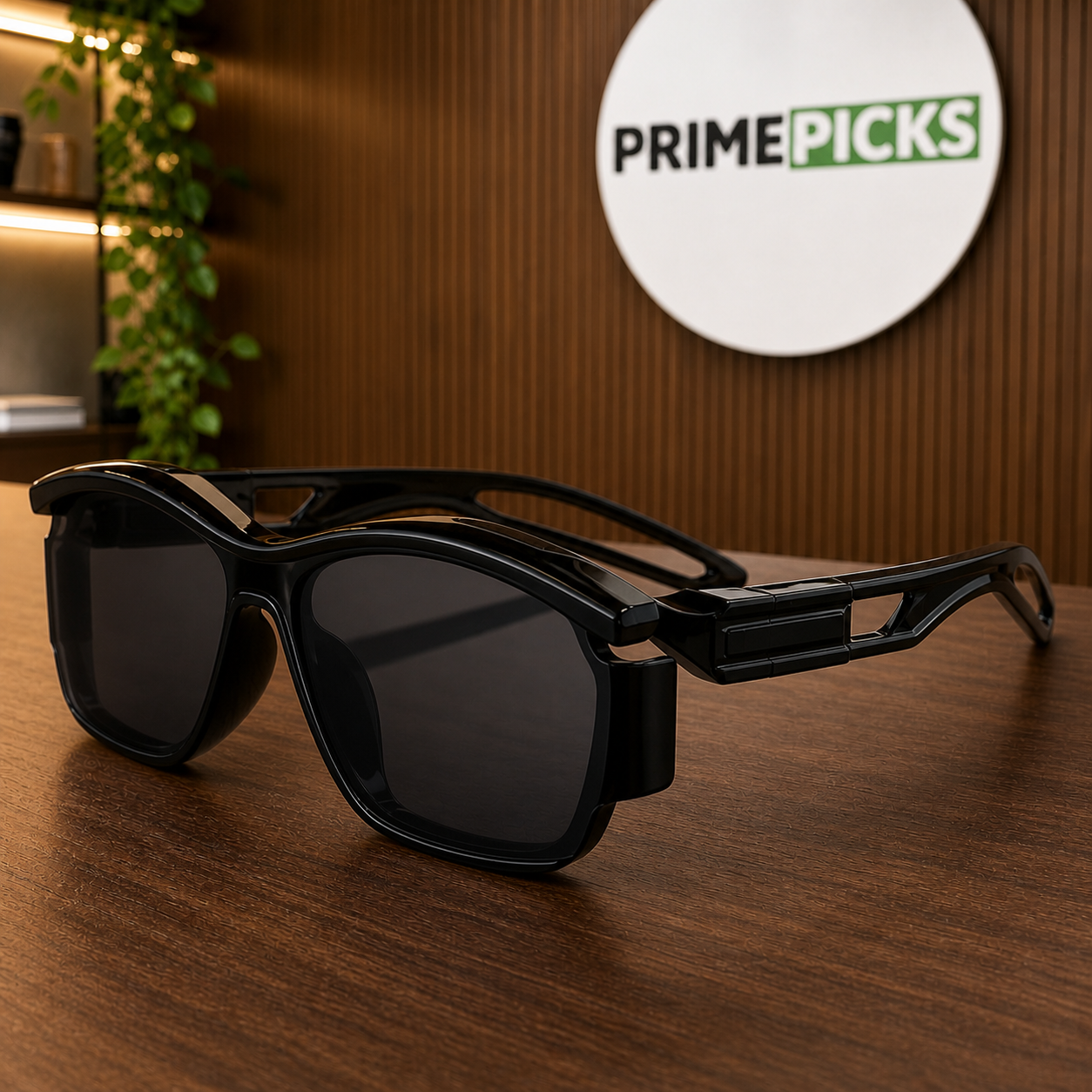 Prada glossy black sunglasses – layered hinge and cutout temple detail