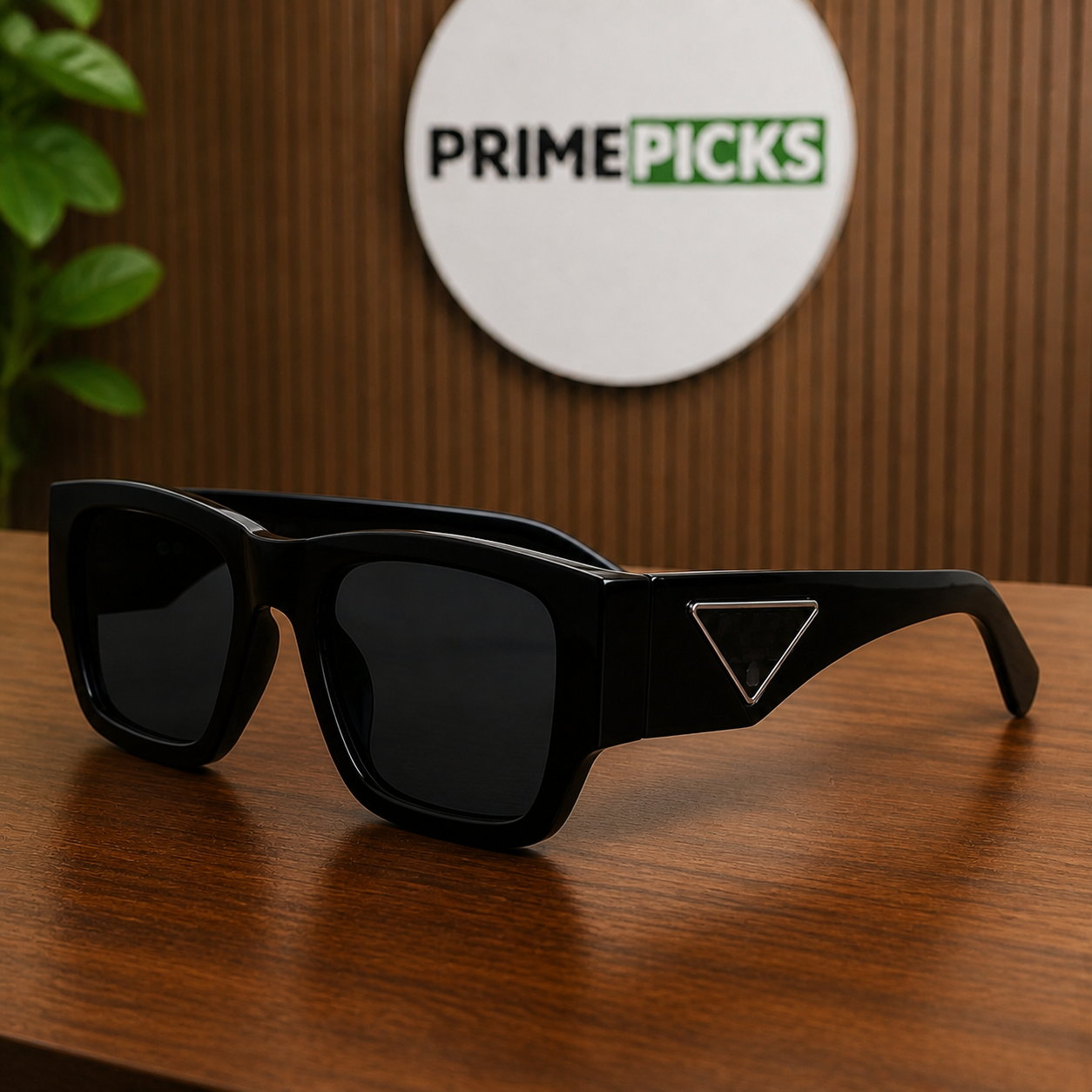 Prada glossy black sunglasses – outlined triangle temple detail