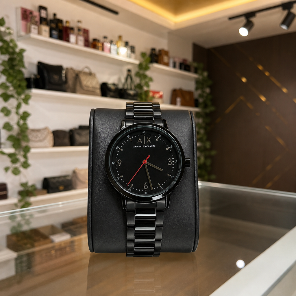Armani Exchange Cayde black watch in Primepicks office boutique