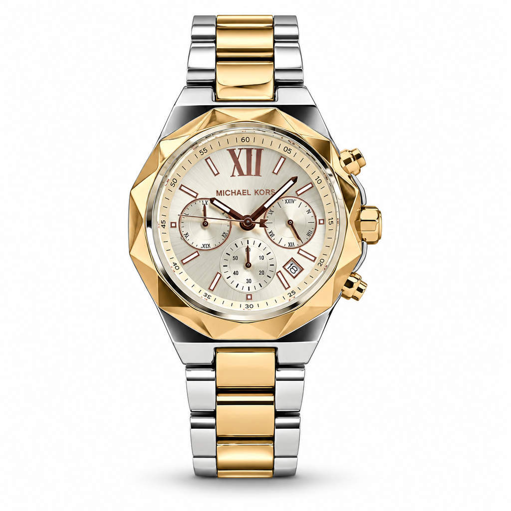Michael Kors Raquel Series silver and rose-gold-tone watch with silver dial