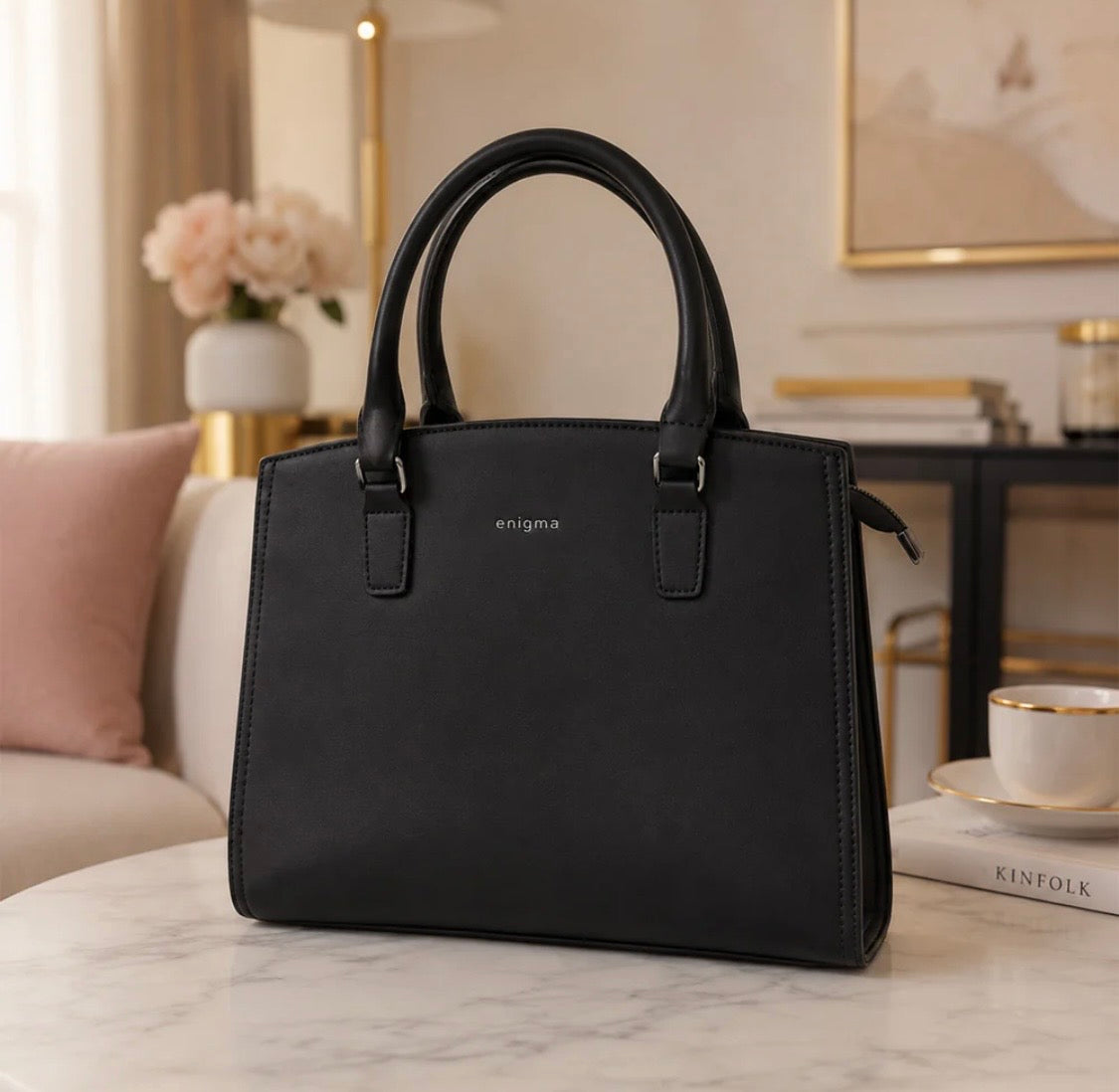 Black Enigma Fabric Texture Handbag