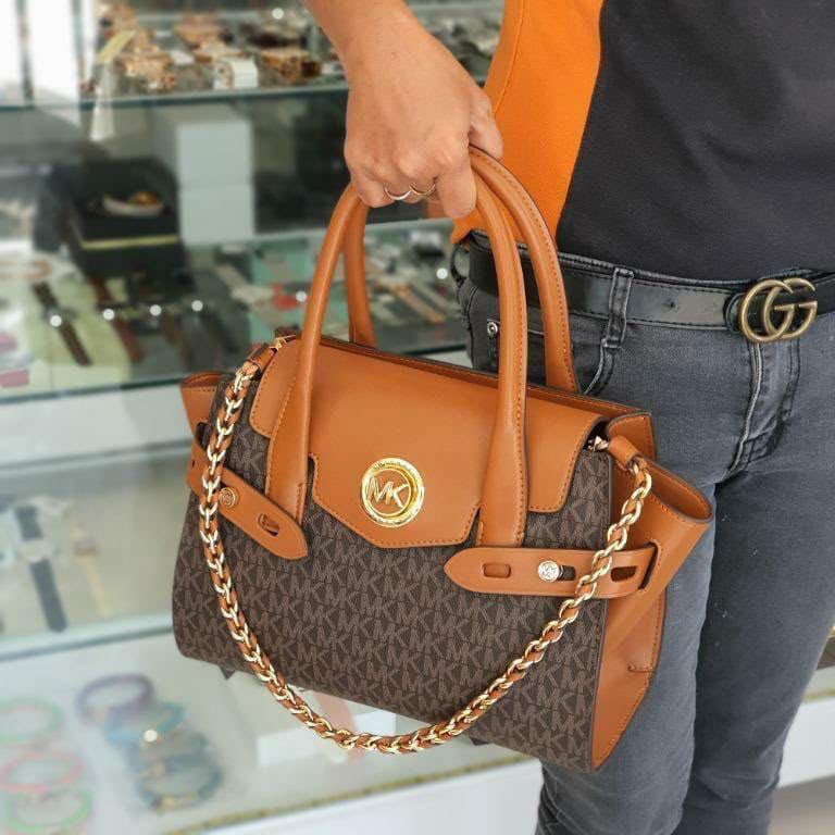 Brown Signature Carmen flap handbag lifestyle view