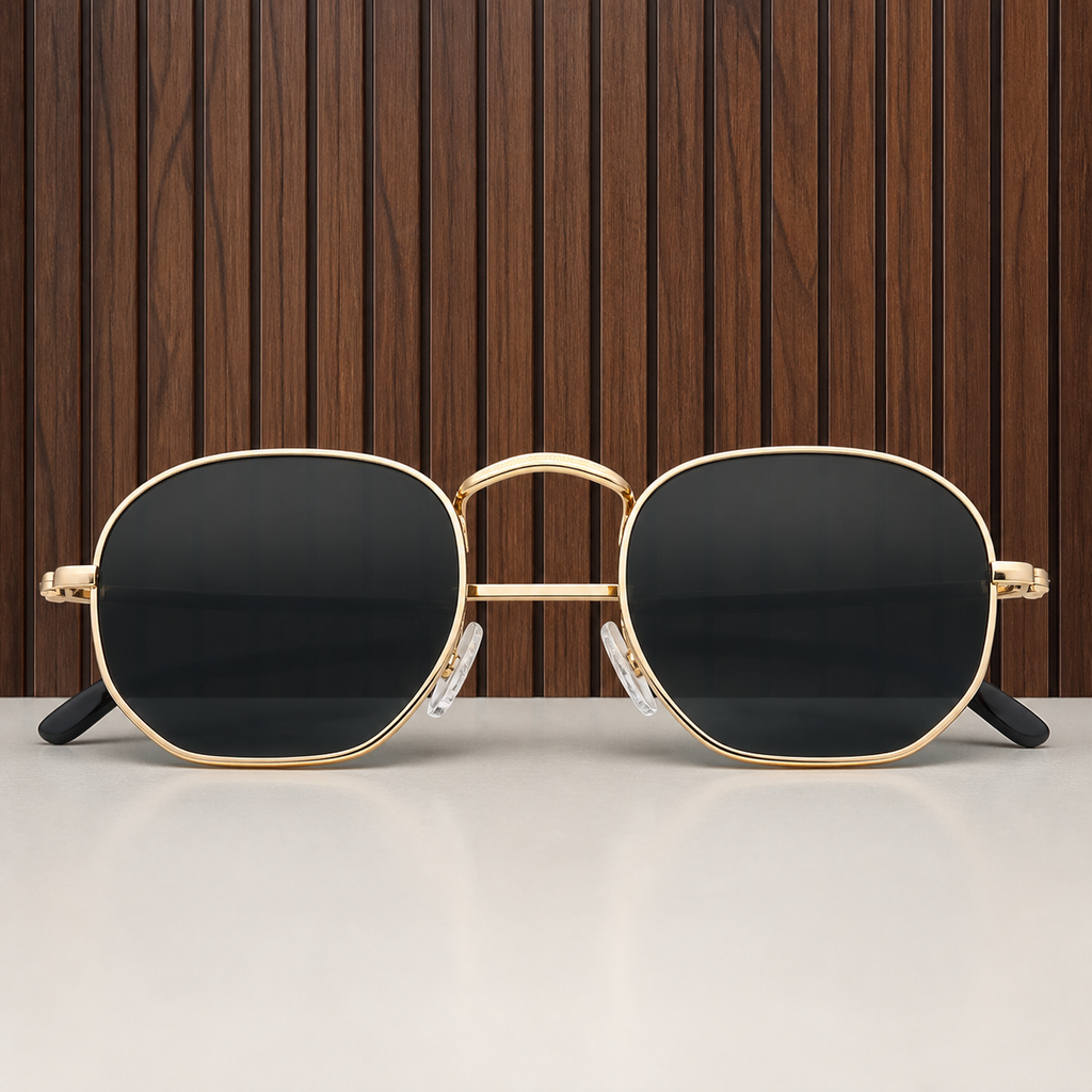 Ray-Ban gold-tone octagonal dark-glass sunglasses front view