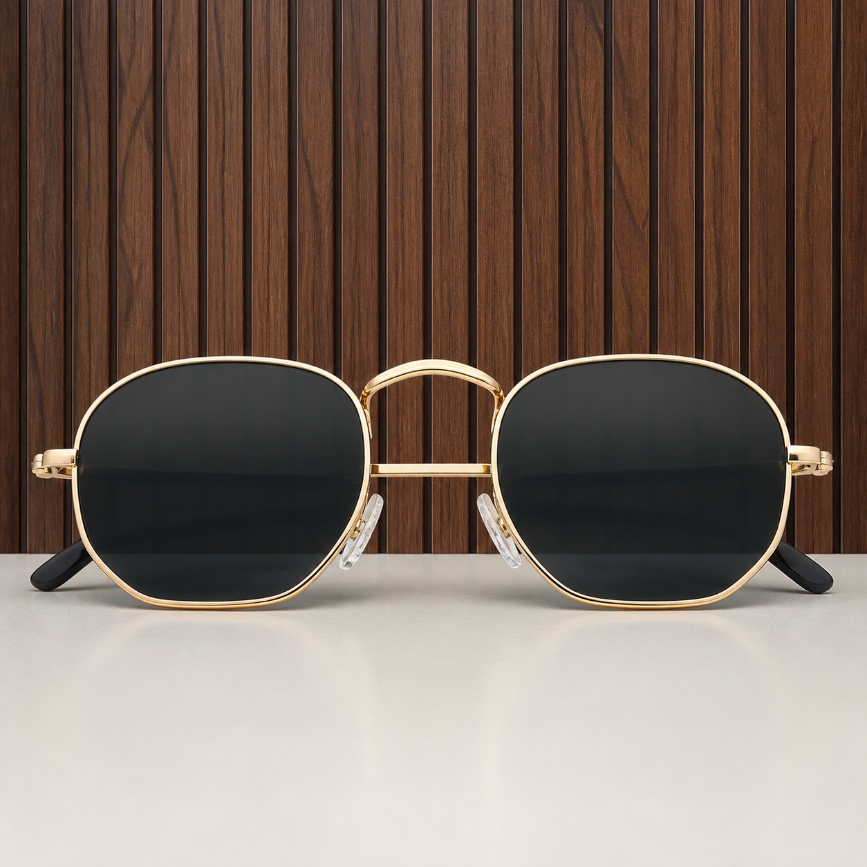 Ray-Ban gold-tone octagonal dark-glass sunglasses front view