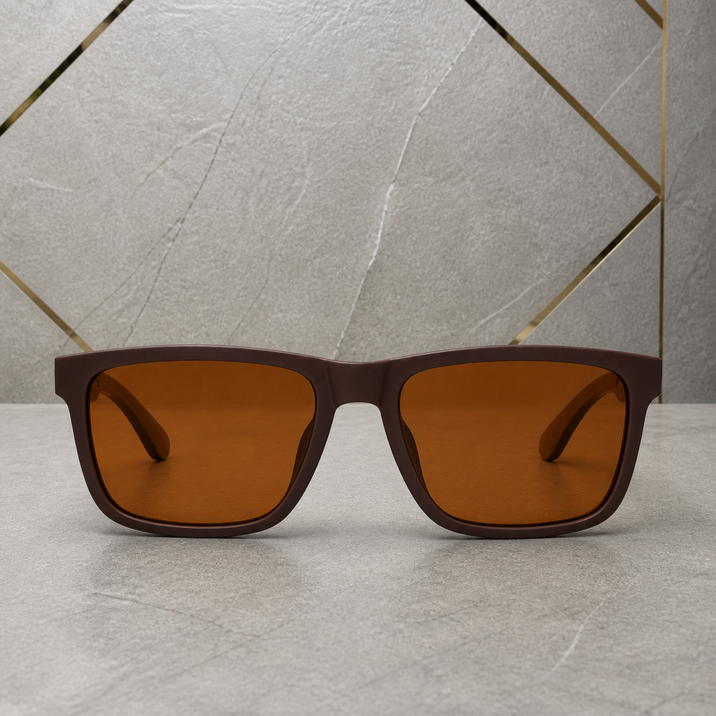 Ray-Ban brown rectangular amber-lens sunglasses straight-on view