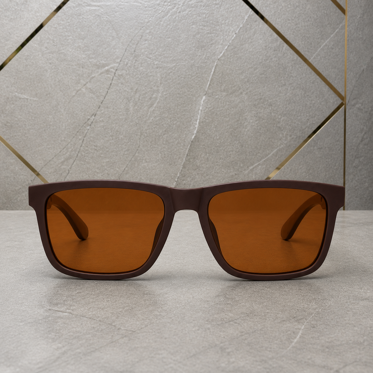 Ray-Ban brown rectangular amber-lens sunglasses straight-on view