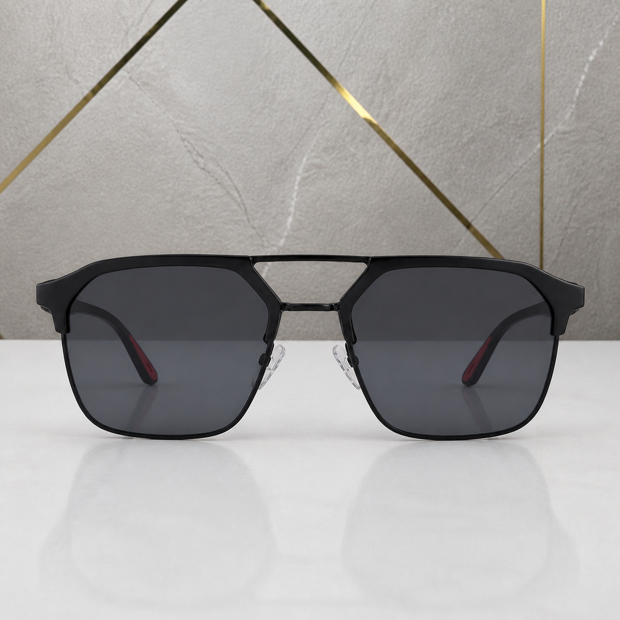 Ray-Ban black square double-bridge sunglasses straight-on view