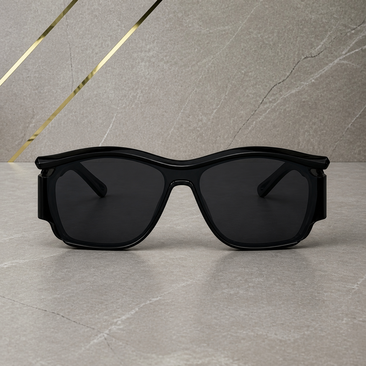 Prada glossy black sculpted rectangular sunglasses – straight-on front view