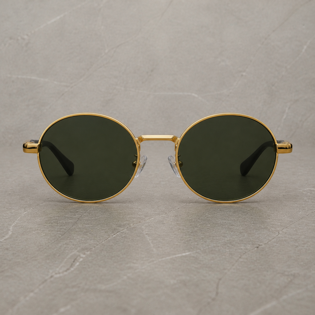 Prada gold-tone round green-lens sunglasses – straight-on front view