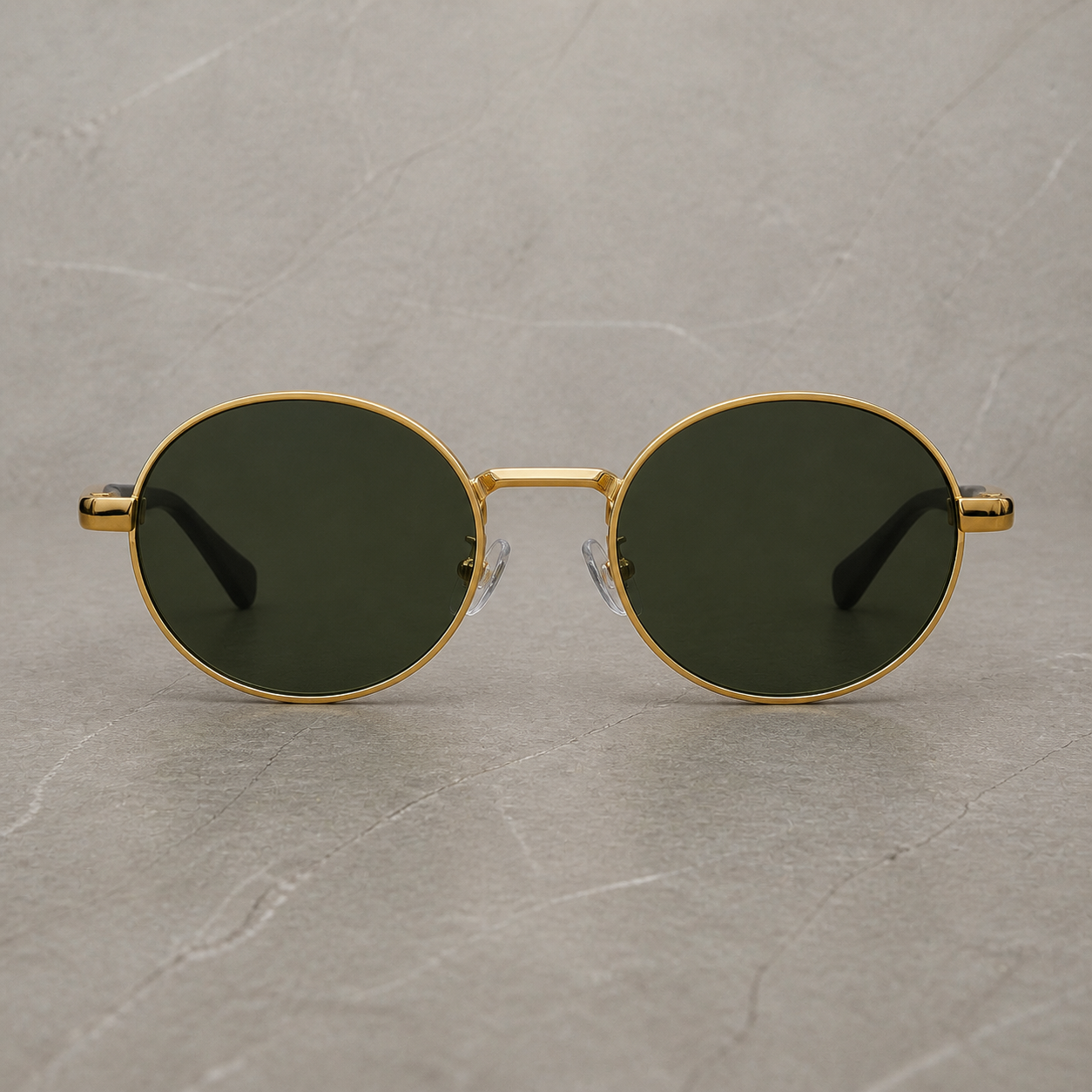 Prada gold-tone round green-lens sunglasses – straight-on front view