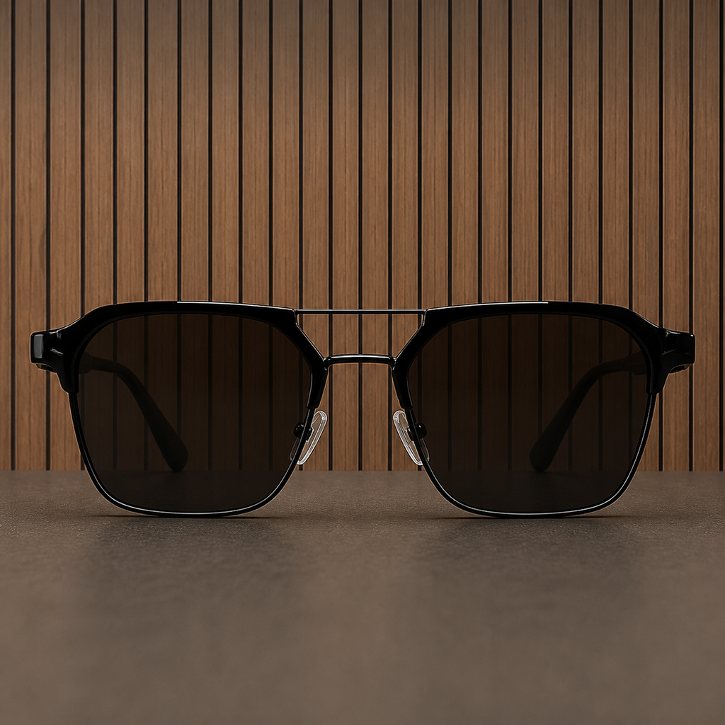 Ray-Ban glossy-black dark-lens rectangular sunglasses front view