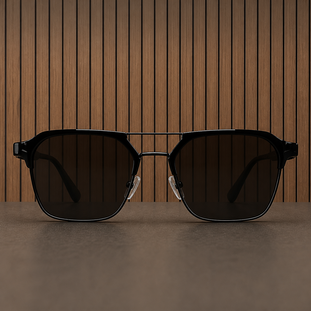 Ray-Ban glossy-black dark-lens rectangular sunglasses front view