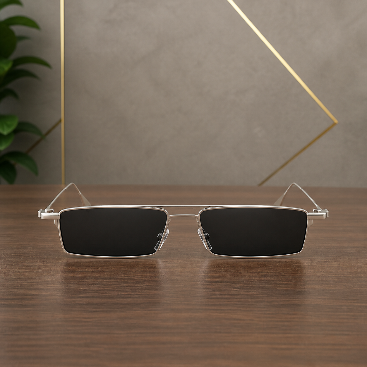 Ray-Ban narrow rectangular dark-lens sunglasses front view