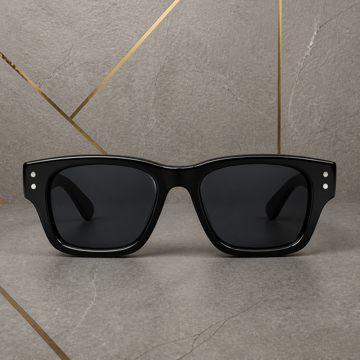 Ray-Ban glossy black rectangular sunglasses straight-on view