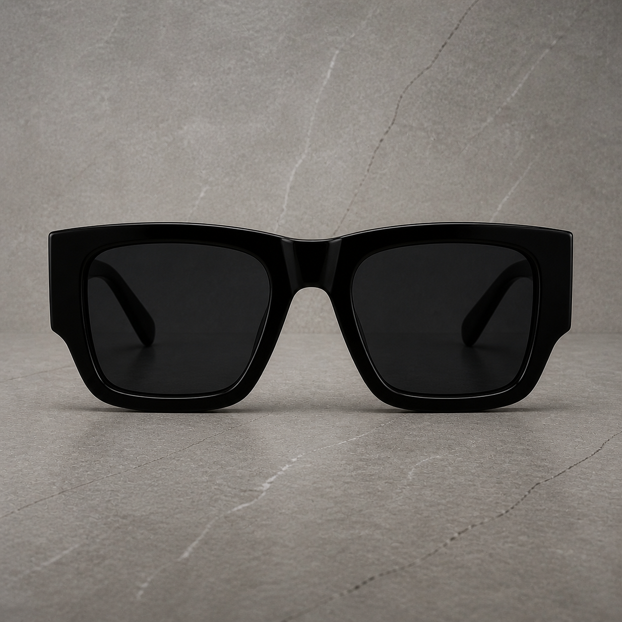 Prada glossy black oversized square sunglasses – straight-on front view