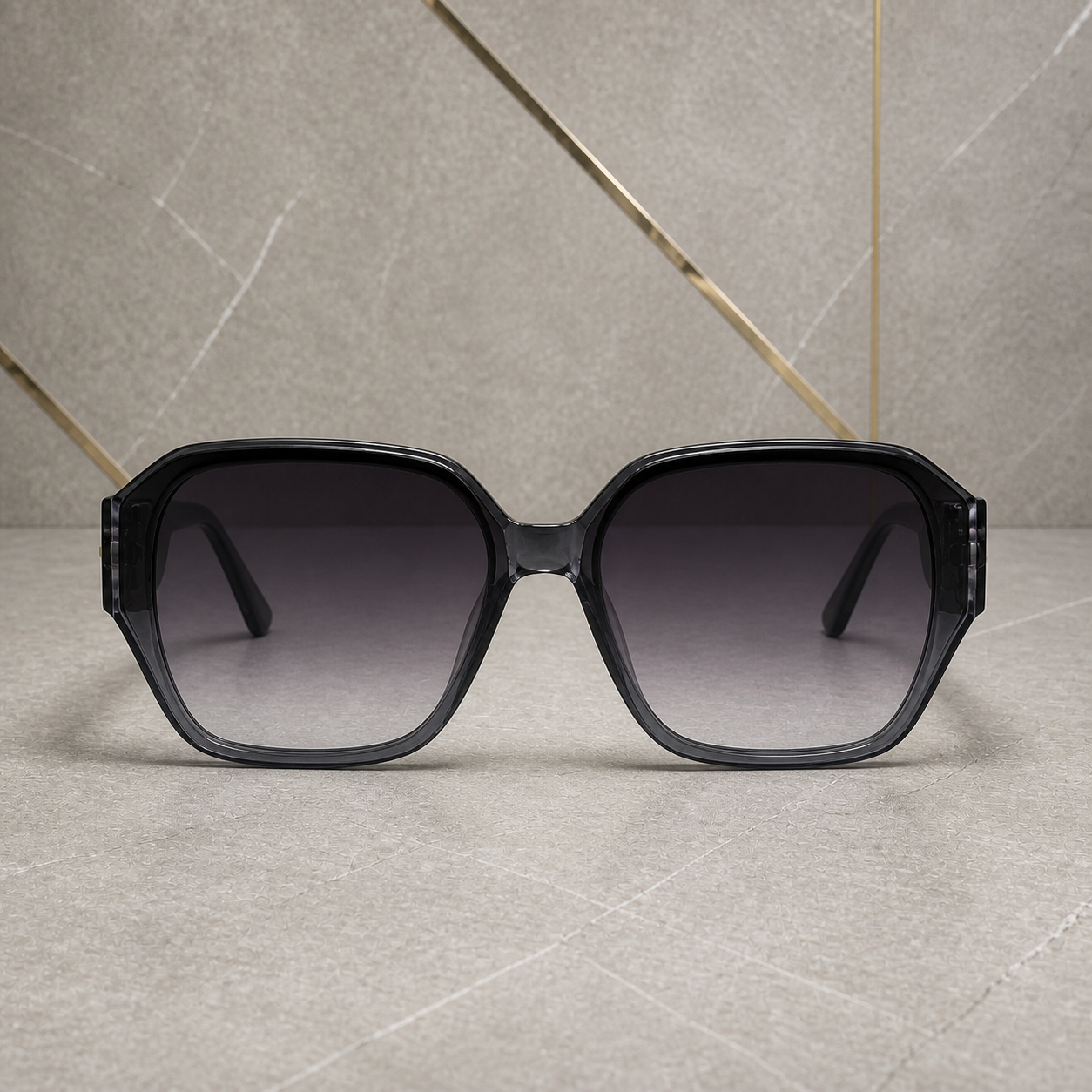 Prada smoke-black oversized square sunglasses – straight-on front view