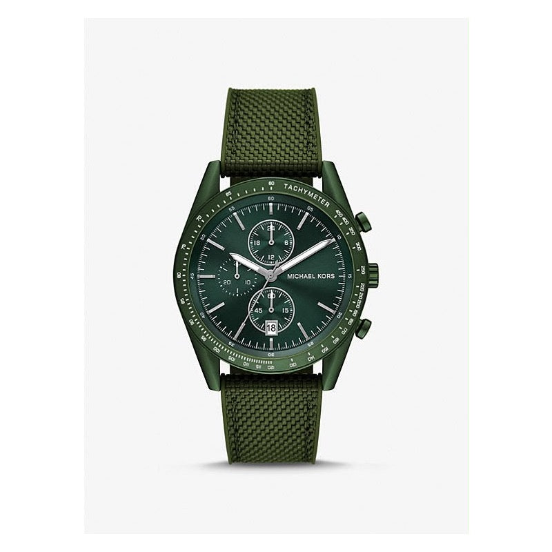 Michael Kors Accelerator MK9144 green chronograph men’s watch on white background