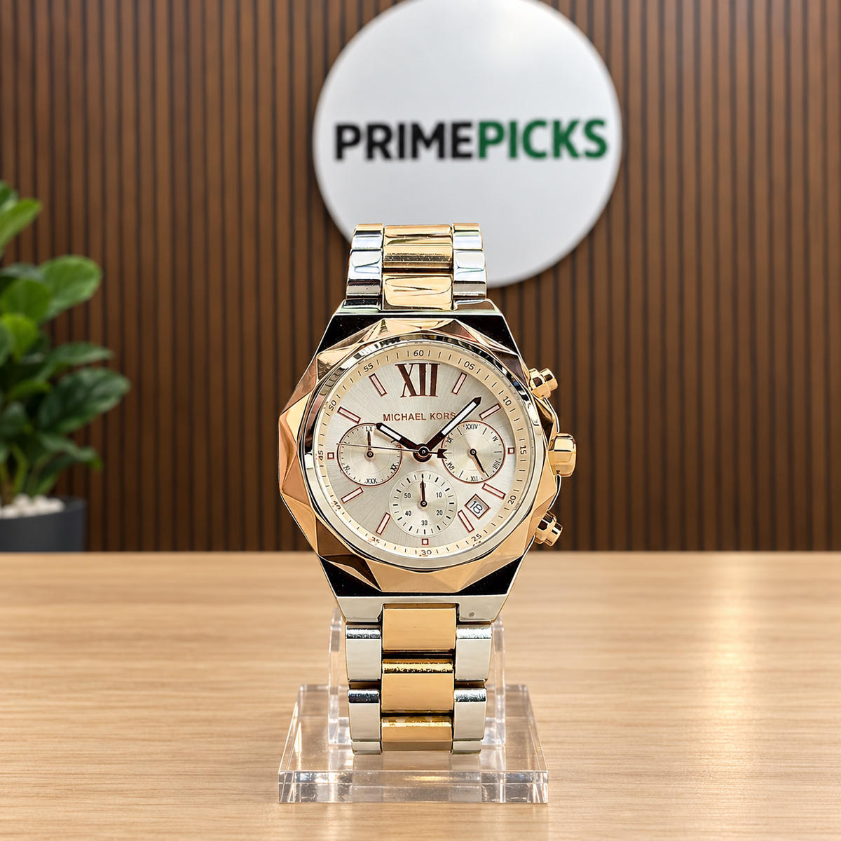 Silver and rose-gold-tone Michael Kors watch in PrimePicks office