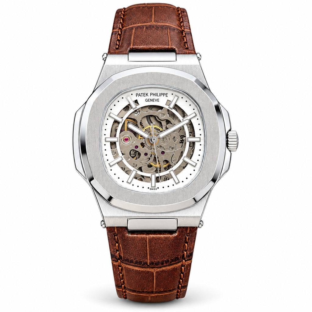 Patek Philippe Nautilus-inspired automatic skeleton watch - Steel White - white background