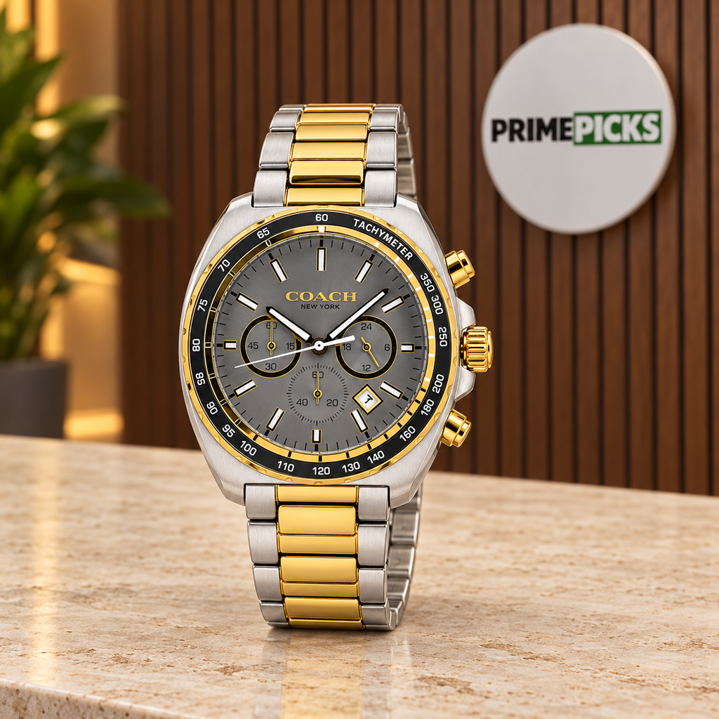 Coach Charter 14602738 two-tone grey dial watch in PrimePicks office setting
