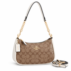 Coach Teri shoulder bag in Khaki/Chalk Signature on white background