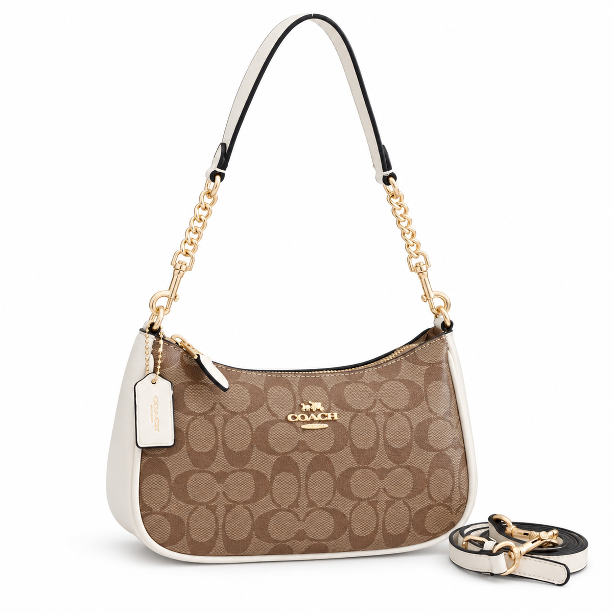 Coach Teri shoulder bag in Khaki/Chalk Signature on white background