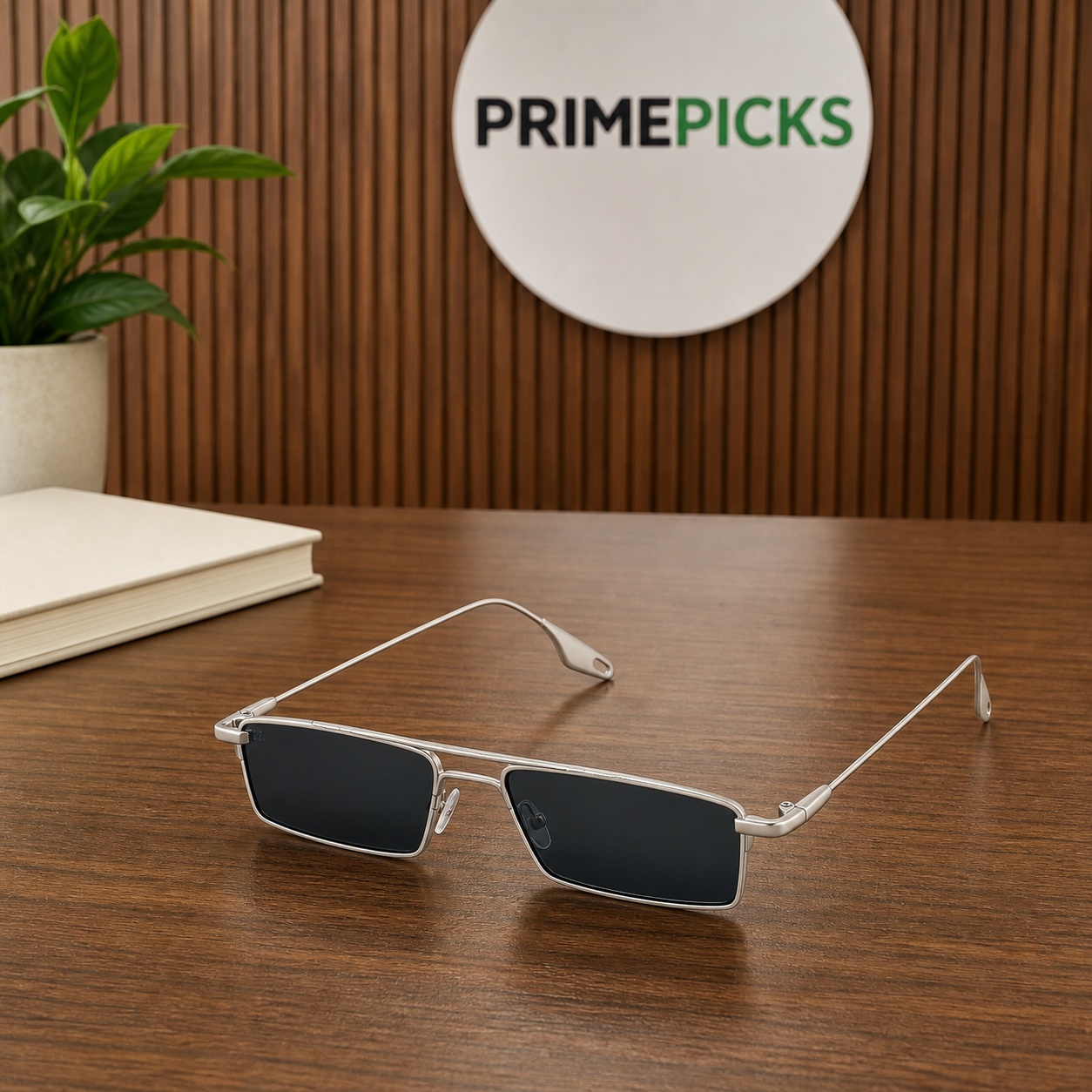 Ray-Ban silver rectangular sunglasses in the PrimePicks office