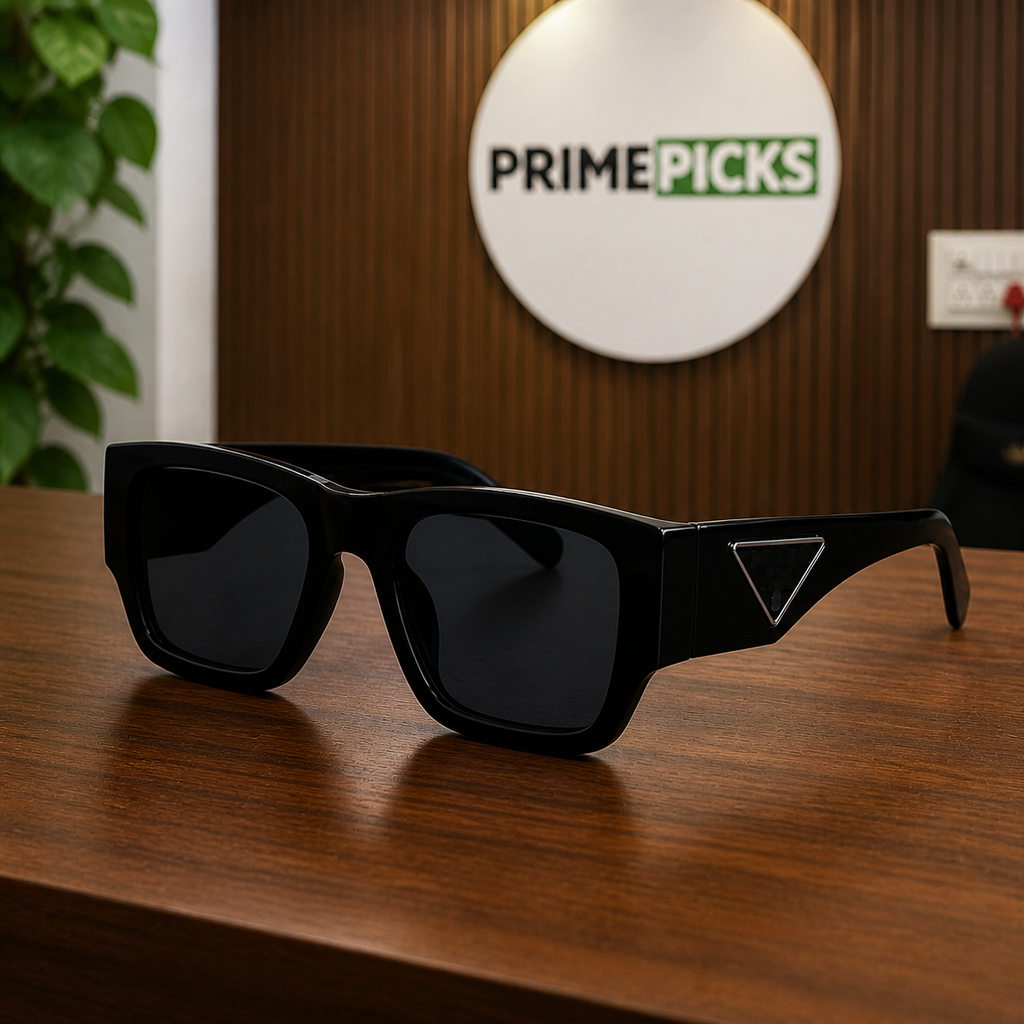 Prada glossy black geometric square sunglasses – PrimePicks office lifestyle