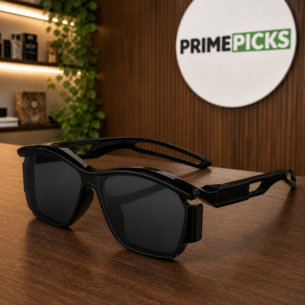 Prada glossy black rectangular sunglasses – PrimePicks office lifestyle
