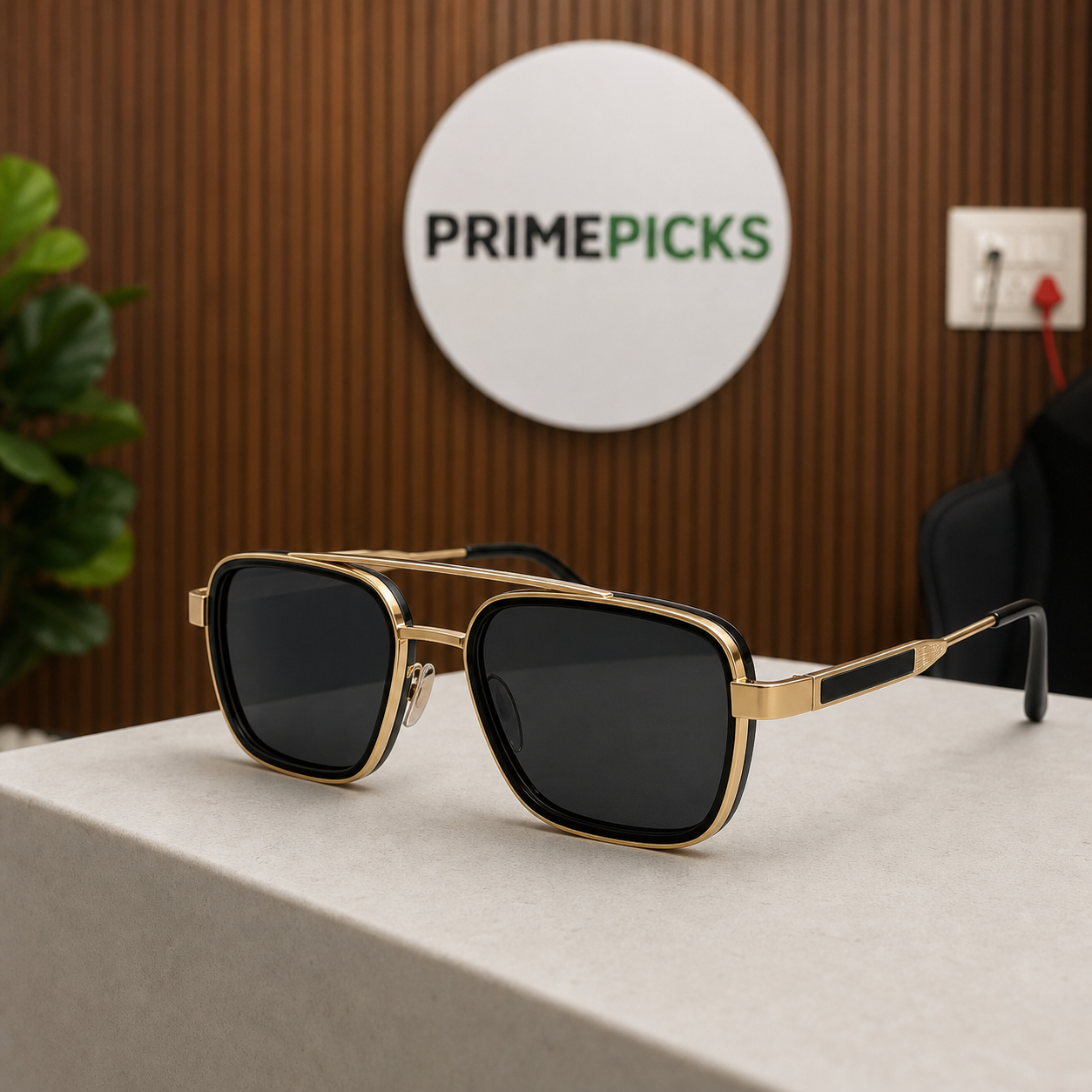 Ray-Ban gold-tone sunglasses in the PrimePicks office