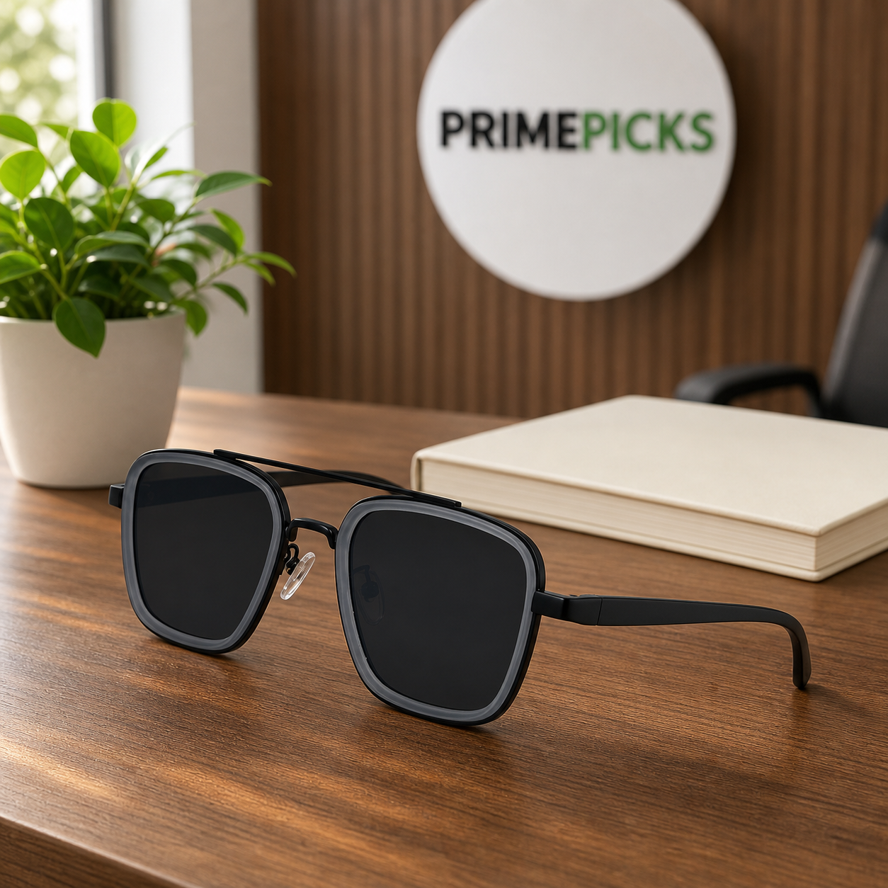 Ray-Ban graphite square sunglasses in the PrimePicks office